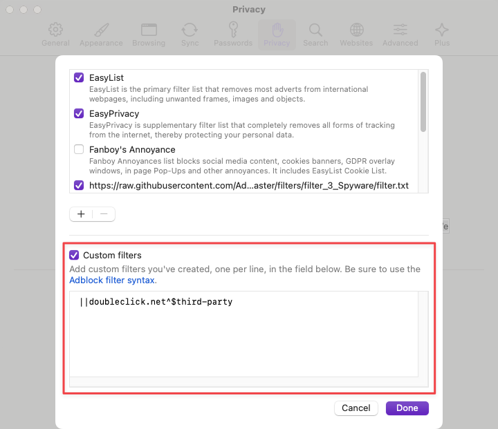 Blocklists - Personal Filters